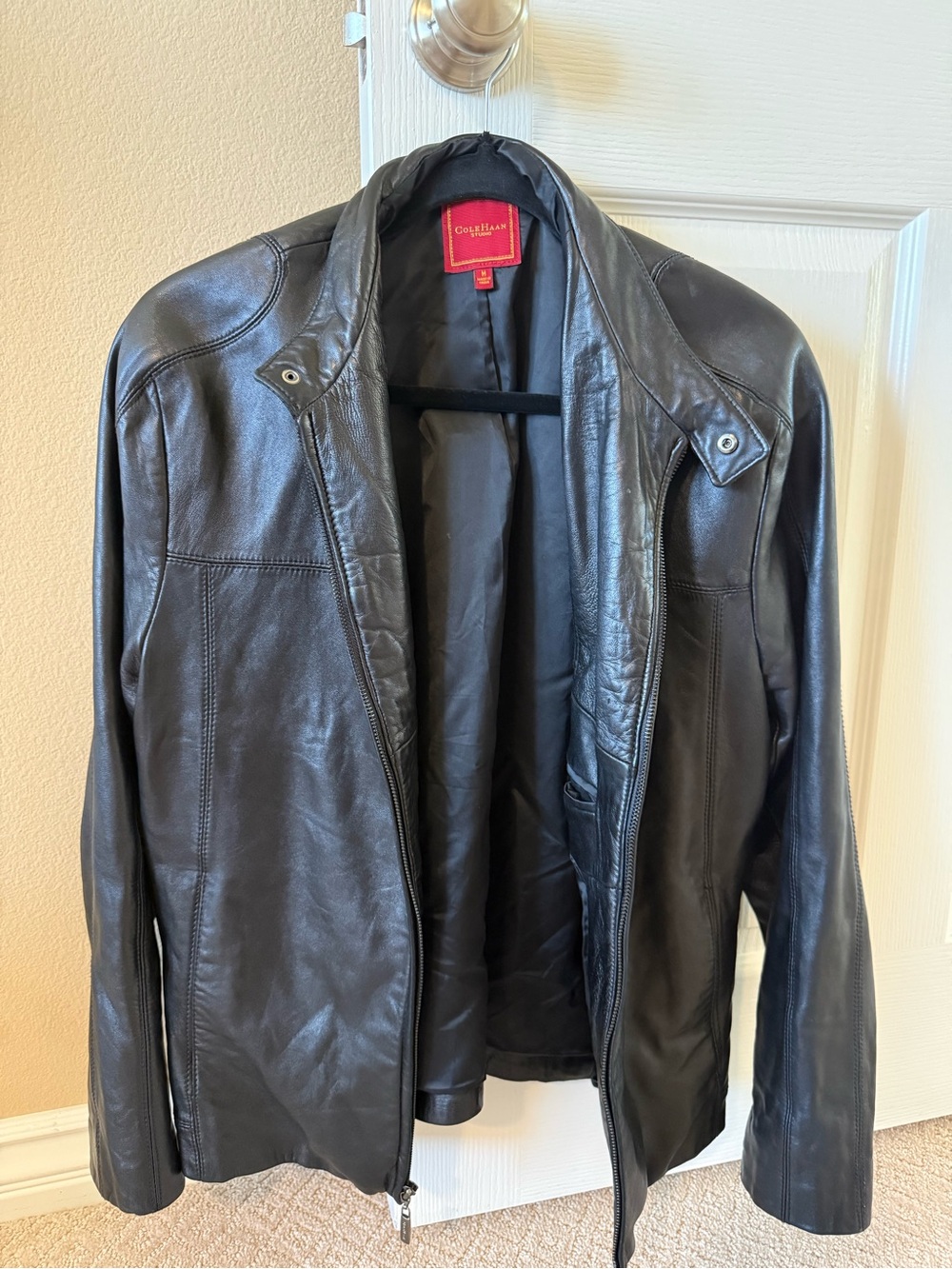 Cole Haan Black Leather Bomber Jacket